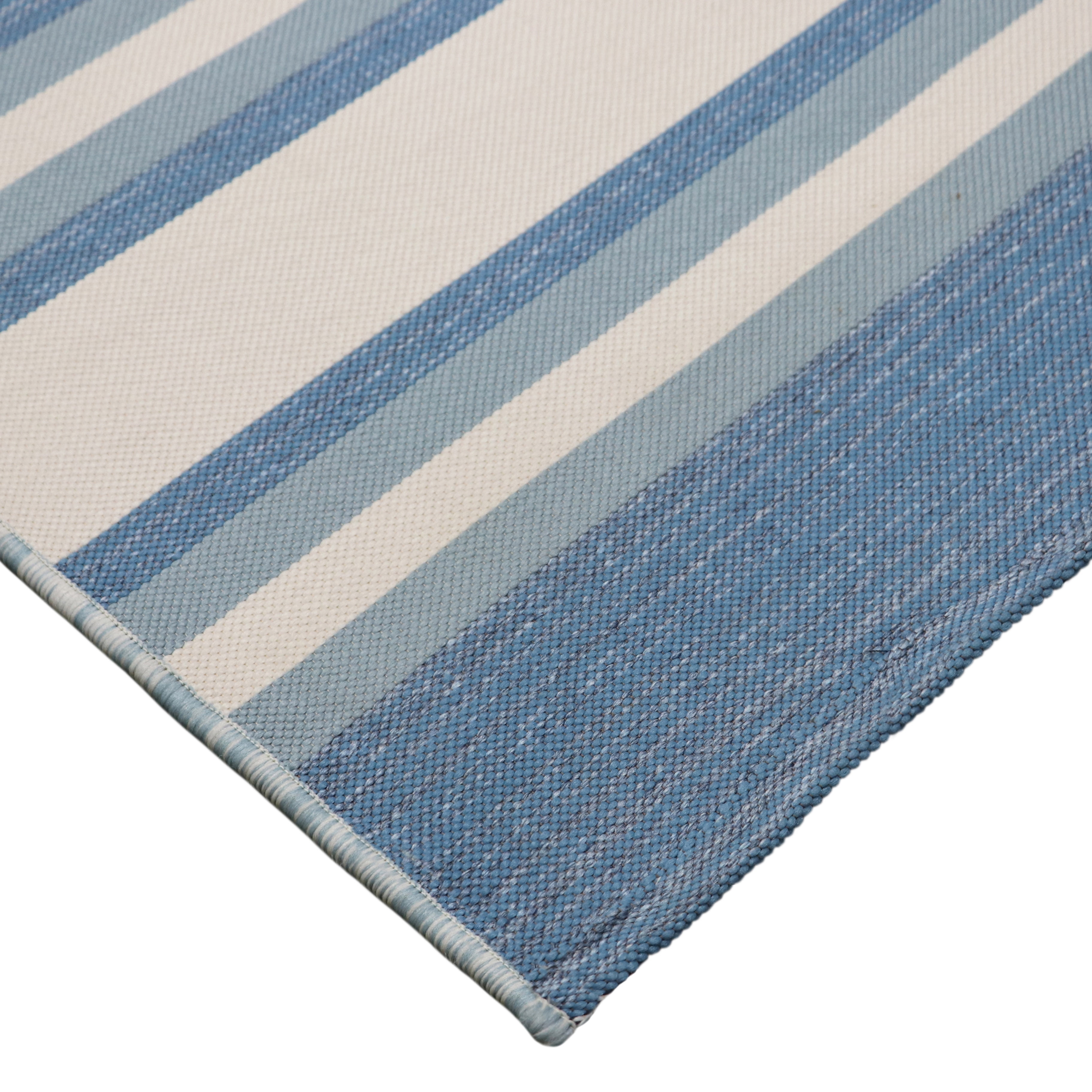 Better Homes & Gardens Stripe Blue Striped Outdoor Rugs, 8' x 10', Reversible