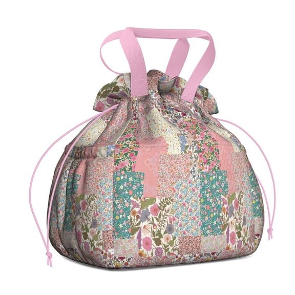 Pioneer Flower Drawstring Lunch Bag Women - Drawstring Lunch Bag Insulated for Work Office - Stain-Resistant Large Lunchbags for Women with Multi-Pockets