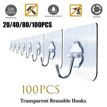 

40PCS Transparent Seamless Hooks Metal Wall Hooks For Home Heavy Self Adhesive Hooks