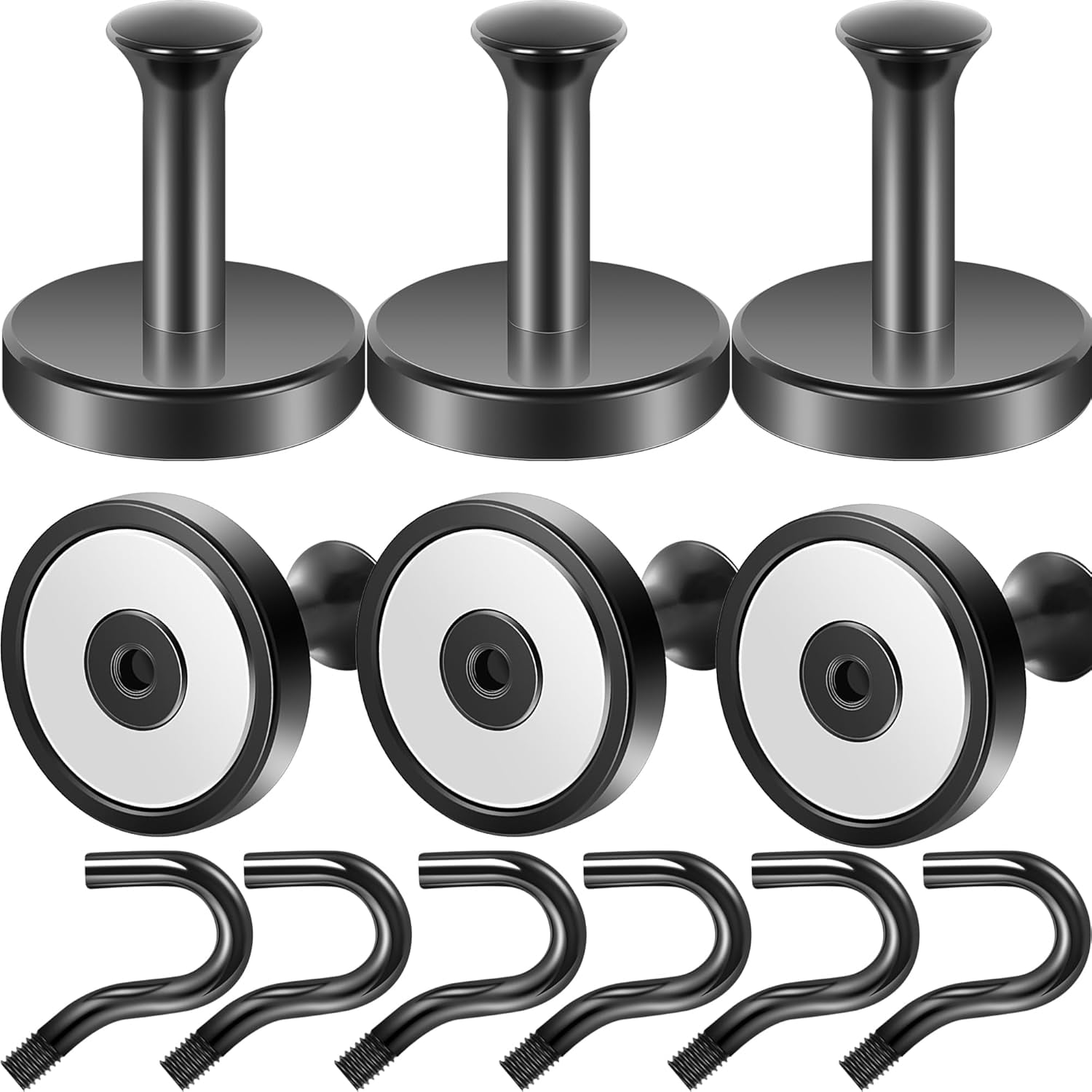 RGHJAR-Magnetic Coat Hook,170lb Strong Extra Heavy Duty Magnet Hooks,Magnetic Wreath Hanger/Holder for Metal Doors,Purse,Towel,Stocking,Cruise Cabin,Black,6 Pack