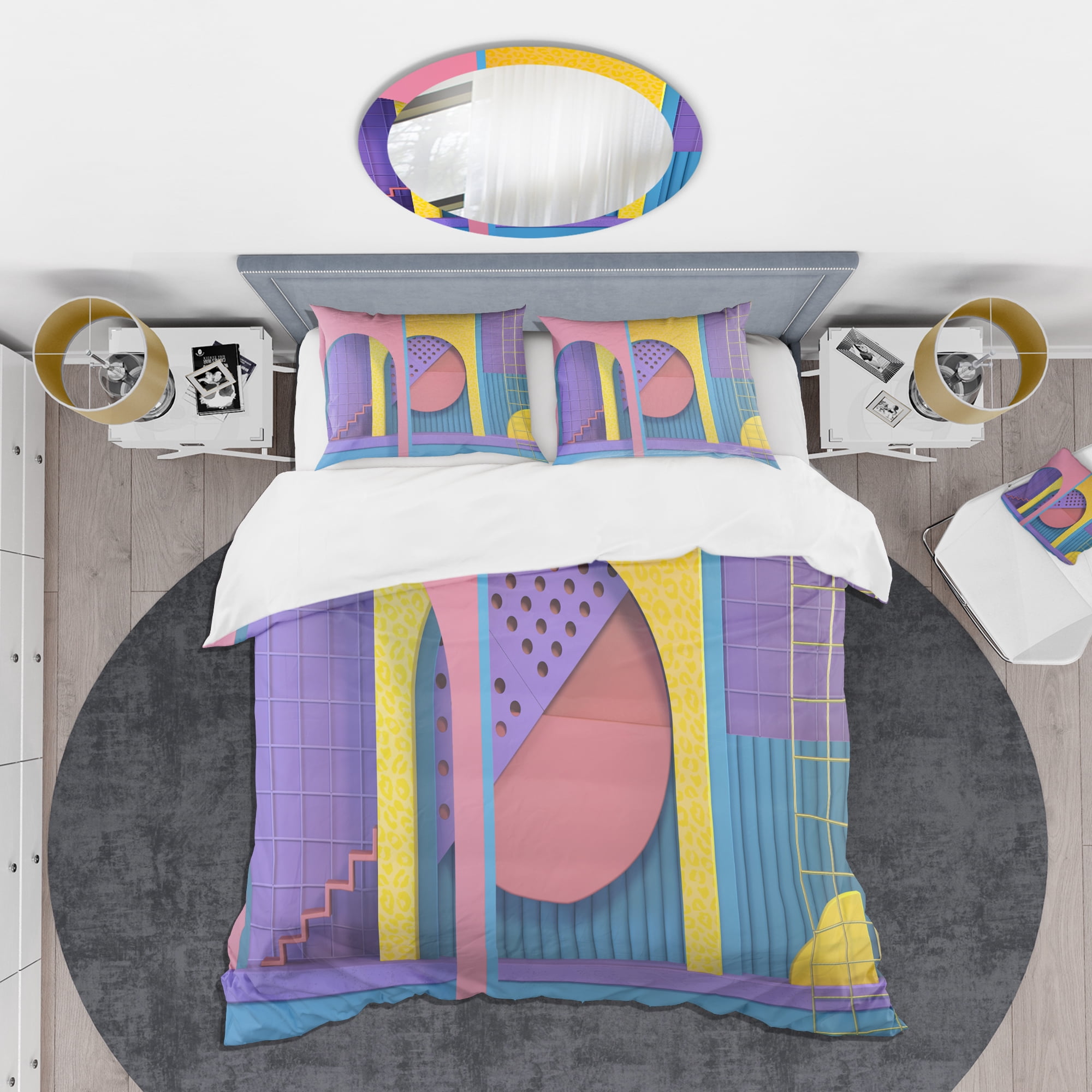 Designart 'Abstract Retro Geometric Architecture' Mid-Century Modern Duvet Cover Set