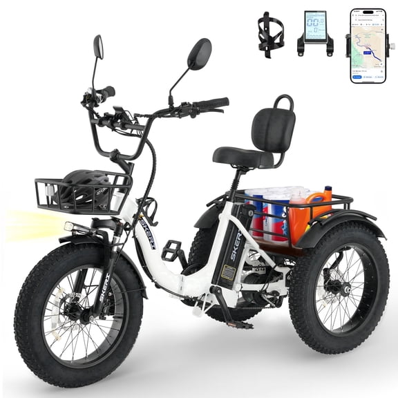 Skeri Electric Tricycle for Adults, 750W(Peak 1350W) Motor, 48V13Ah Battery, 20"x4" Folding Fat Tire 3-Wheel Electric Trike, 20MPH, Hydraulic Brakes, Rear Basket & Differential, UL2849