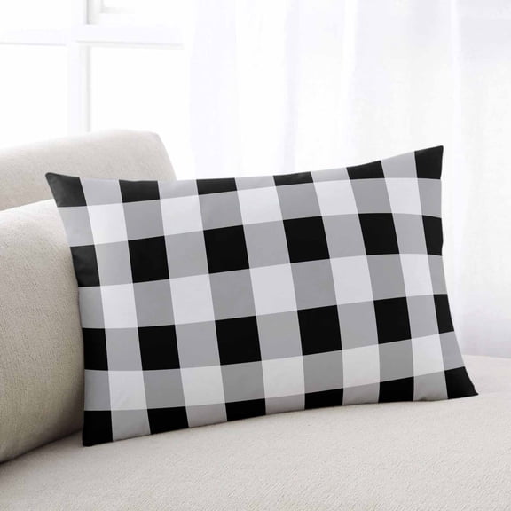 Black White Plaid Throw Pillow Covers, Spring Farmhouse Buffalo Checkered Soft Breathable Pillow Cases with Invisible Zipper for Sleeping, Queen Size Pillowcases for Couch Bed Sofa Chair 20x30 Inches