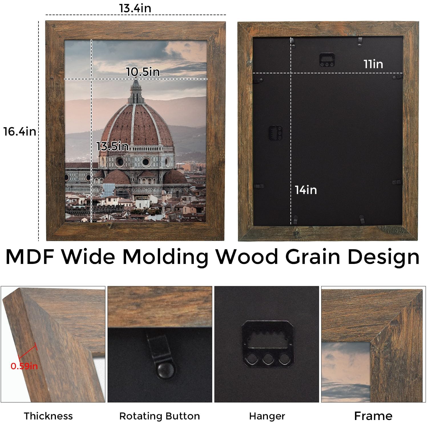 Golden State Art 11x14 Picture Frames, Country Wood Grain Style, Brown, 2 Pack
