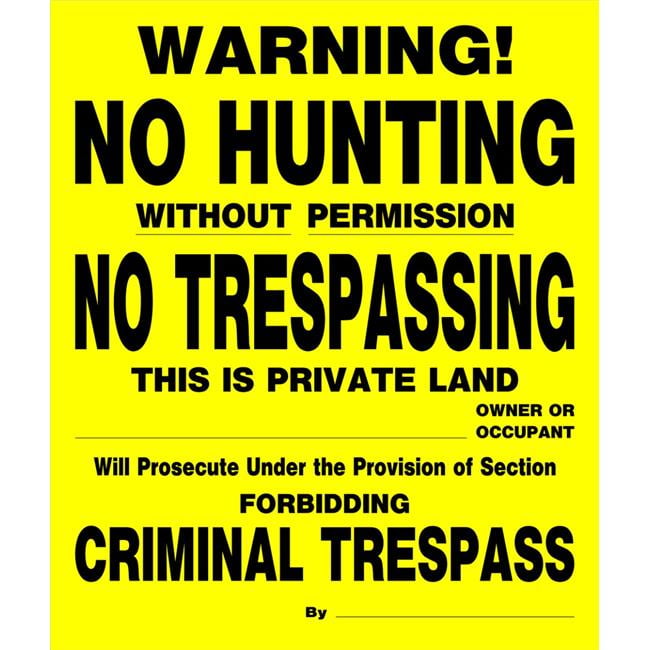 Hillman Group 847196 11 x 13 in. Black & Yellow Plastic No Hunting No