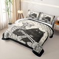 thumbnail image 3 of Manfei Spooky Skeleton Art Quilt Full, Halloween Black Cat Full Bedspread Sets, Black Cream, 3-Piece, 1 Coverlet and 2 Pillowcases, 3 of 7