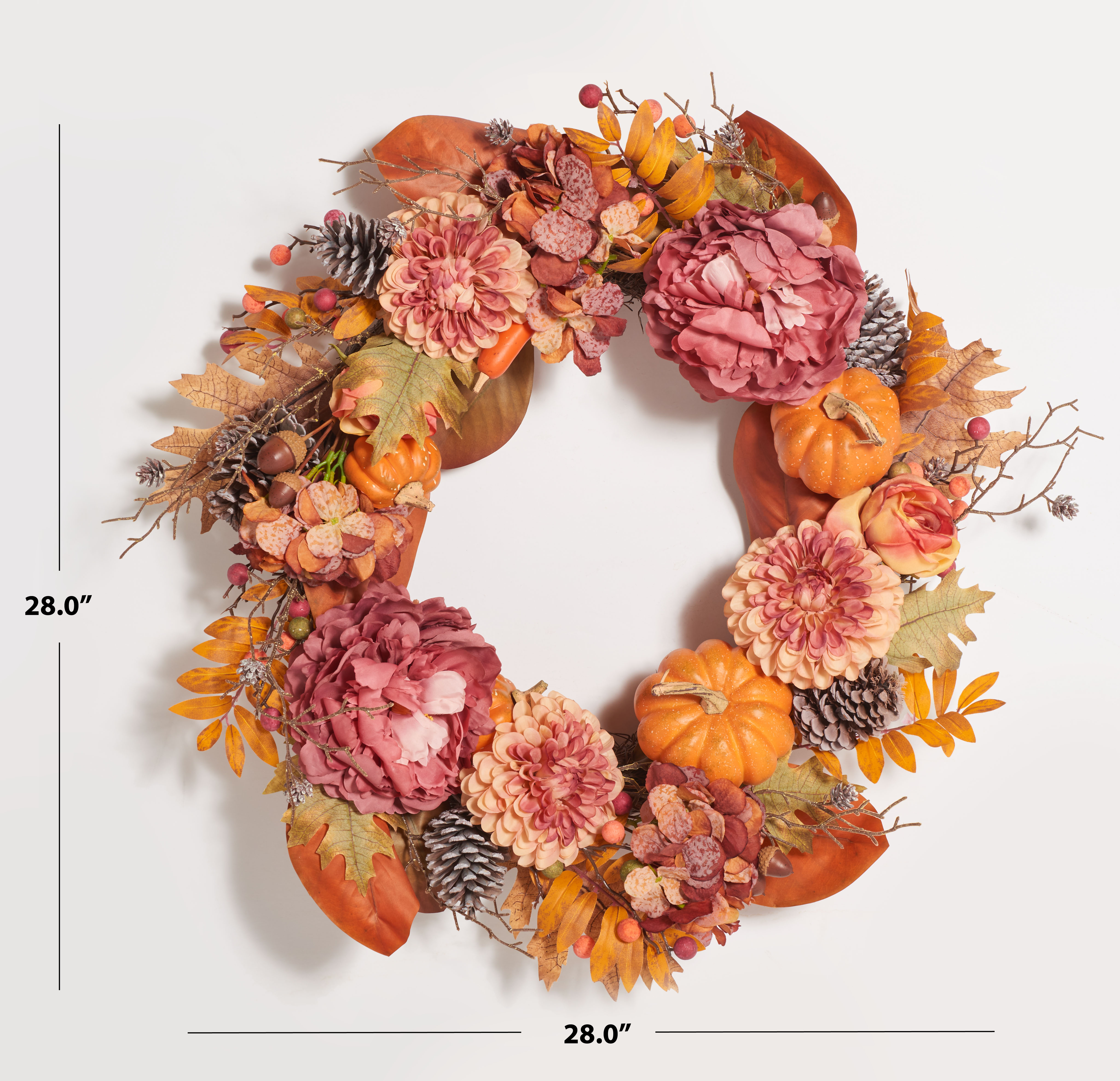 SAFAVIEH Faux 28 Inch Peony & Pumpkin Wreath W/ Pine Cones, Multi