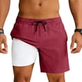 thumbnail image 6 of Mens 2 in 1 Athletic Running Shorts with Compression Liner Lightweight Cotton Linen Elastic Waist Workout Shorts with Pockets, 6 of 8