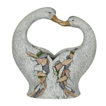 DecMode 15  x 16  Indoor Outdoor Gray Fiberglass Duck Planter with Stone Mosaic Design