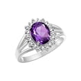 thumbnail image 4 of RYLOS Rings for Women 14K White Gold Ring Princess Diana Inspired 9X7MM Gemstone & Halo of  Diamonds February Amethyst Jewelry for Women Size 8, 4 of 8