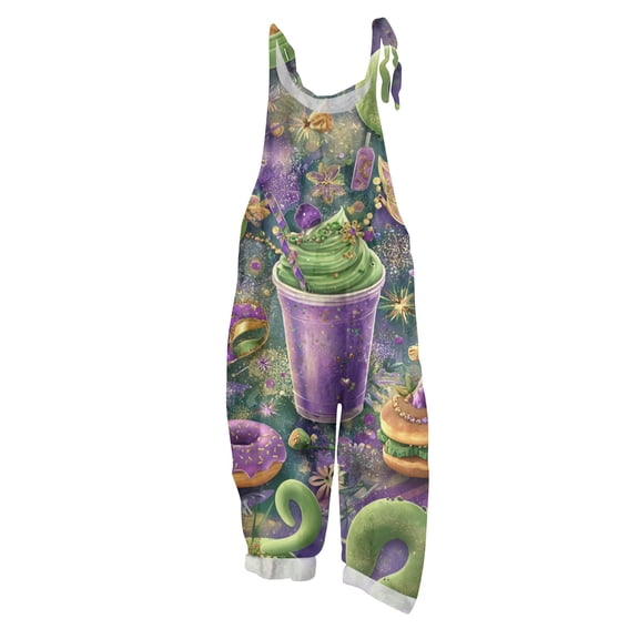 Fgvctg Womens Mardi Gras Jumpsuit Wide Leg Pant Carnival Party Spaghetti Straps Comfy Mask Graphic Jumpsuits Sleeveless Bib Overalls Sprimg Romper Clothes With Pockets Light Purple L