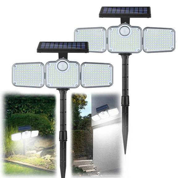Solar Lights Outdoor, 2 Pack 3500LM Bright Motion Sensor Outdoor Lights, 3 heads Solar Flood Lights with Remote Control, Solar Spot Lights Landscape Lighting for Patio Garage Yard Entryways