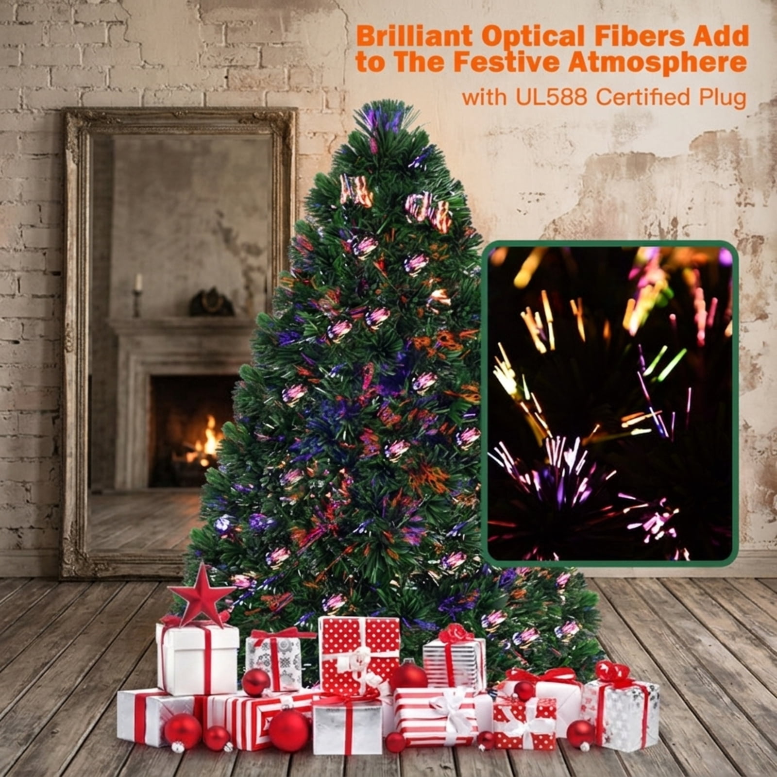 RUIE, 3 ft, Artificial Christmas Tree, with LED Fiber Optic Lights, 85 Branch Tips, Green Holiday Xmas Tree for Indoor Home Office Decoration