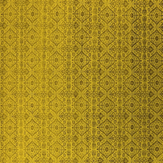 Ahgly Company Machine Washable Indoor Square Oriental Yellow Industrial Area Rugs, 5' Square