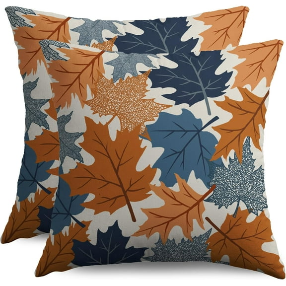 Fall Pillow Covers 18X18 Set of 2, Maple Leaf Autumn Leaves Pattern Harvest Thanksgiving Throw Pillowcases Holiday Theme Seasonal Outdoor Farmhouse Cushion Cover Couch Sofa Bed Home Decor