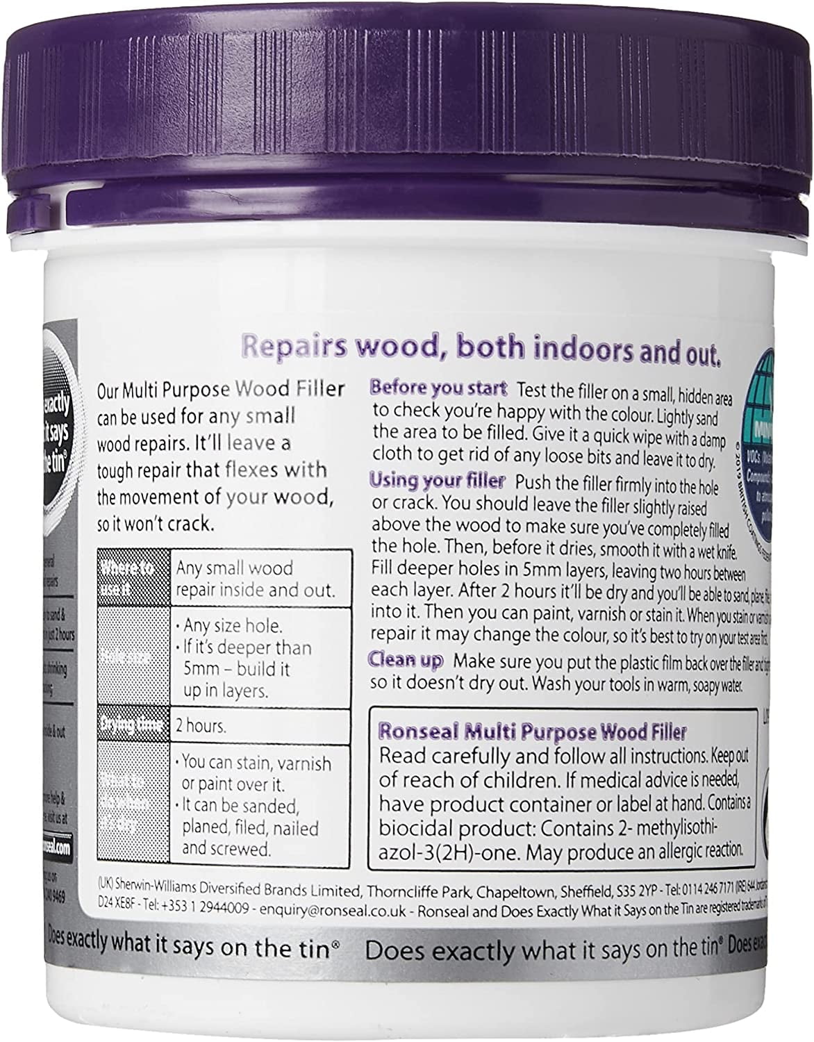 Ronseal - Multipurpose Wood Filler Tub White 250g