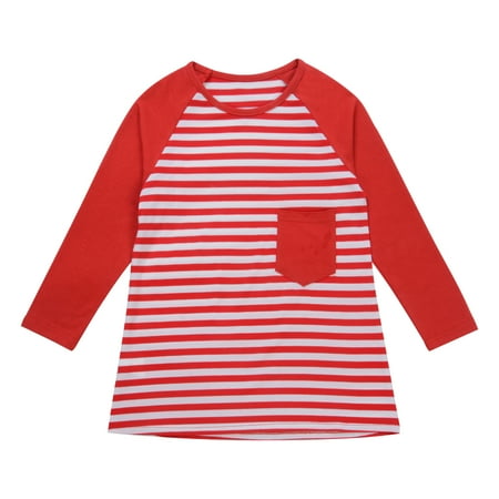 

Fanvereka Mommy and Me Matching Pajama Dress Long Sleeve Round Neck Striped Printed Dress Over Knee Family Sleepwear Clothes