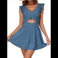 thumbnail image 1 of Traje de Baño para Mujer con Volantes y Corte Bajo, Control de Abdomen, Cuello en V, Cruzado Azul Mar S, 1 of 10