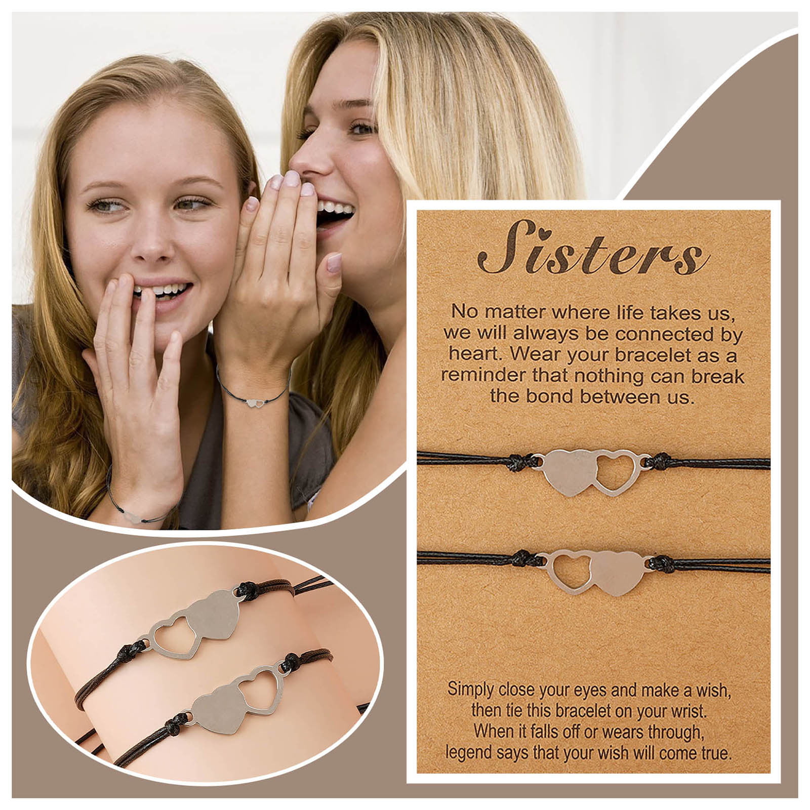 Buy Set of Two Soul Sister Friendship Bracelets With no Matter Where No  Matter What Card BFF, Best Friend Gift Jewelry Big Little Sorority Online  in India - Etsy