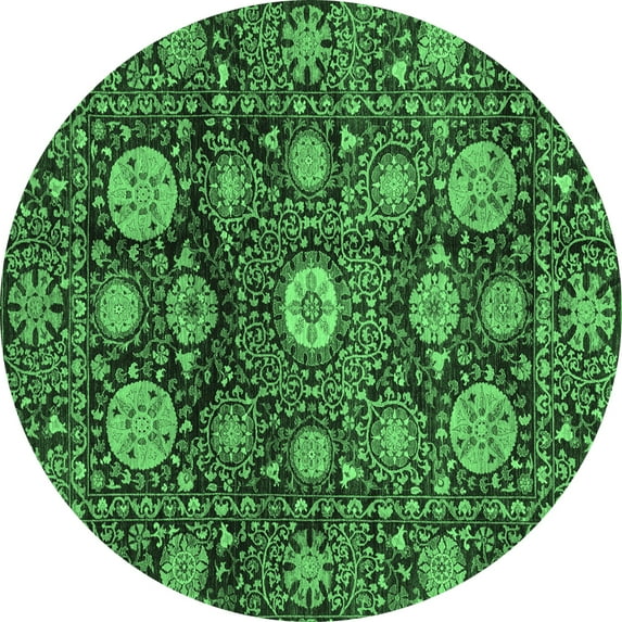 Ahgly Company Indoor Round Abstract Emerald Green Modern Area Rugs, 8' Round