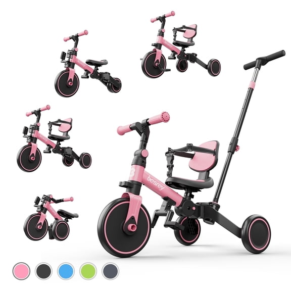 Besrey Toddler Tricycle for Ages 1-3 Years,Kids Trike with Push Handle for Boys and Grils,Child Bikes with Backrest and Safety Belt,Pink