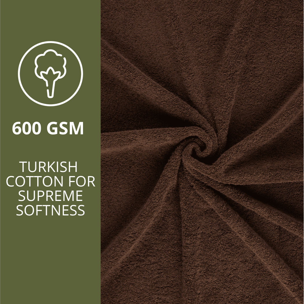 HOME ESSENTIALS 100% Cotton Luxury Turkish Wash Cloths and Bath Towels Set of 6, 600 GSM Lightweight Super Absorbent Travel Towels Pack, Quick Dry Towels for Spa, Hotel Bathroom Essentials, Brown