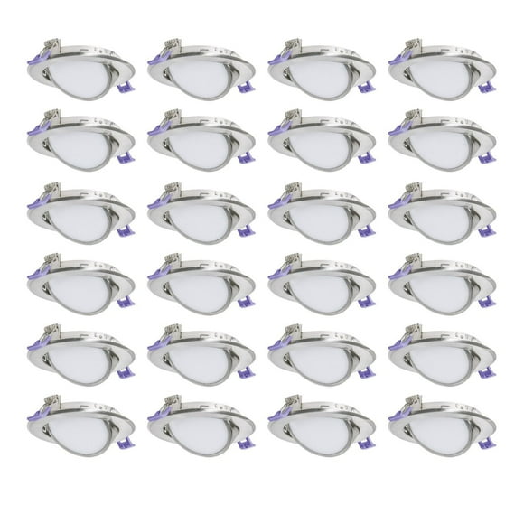 Nadair, 4’’ LED Gimbal Recessed Ultra Slim Lights, 24-pack, IC rated, Dimmable, 9W=50W, 550 Lumens, 4000K (Cool White), Large Junction box, Quick Connect System, Brushed Nickel Finish