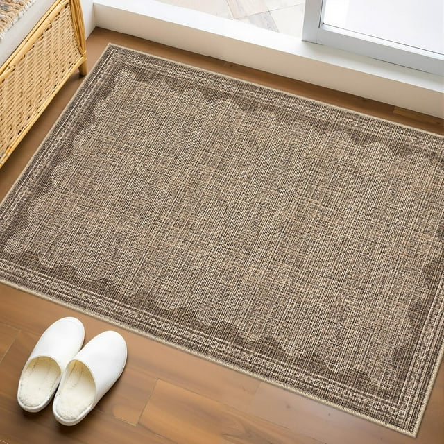 Door Mat Indoor Rugs for Entryway Scalloped Small Rug 2x3 Washable Non-Slip Solid Coffee Modern Minimalism Soft Low-Pile Throw Carpet for Bedroom Kitchen Bath Entrance