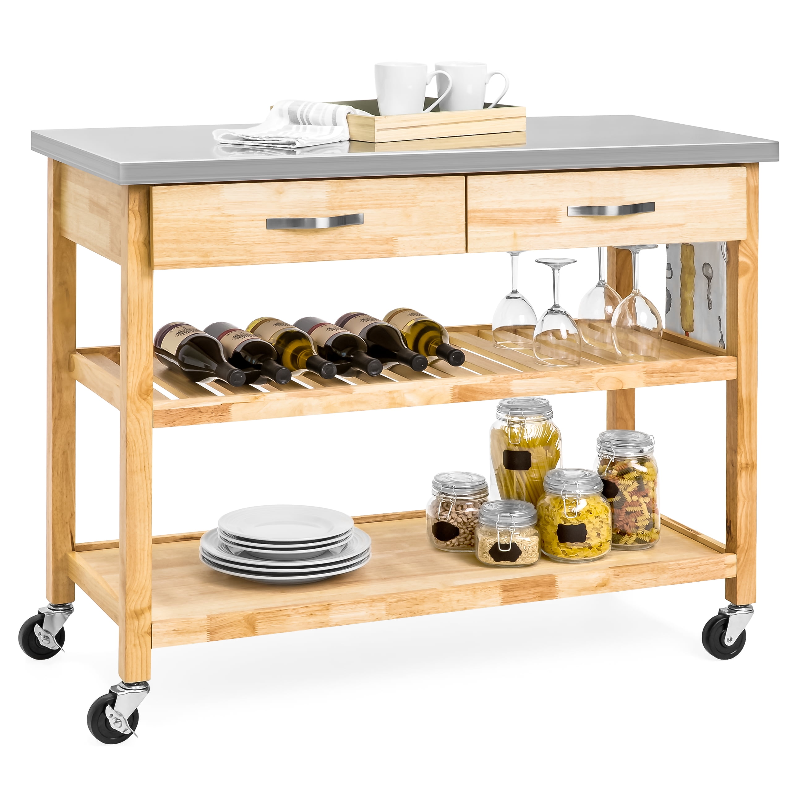 Best Choice Products 3-Tier Wood Rolling Kitchen Island Utility Serving