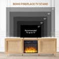 thumbnail image 2 of VINGLI TV Stand for 75+ inch TV, Electric Fireplace TV Stand Entertainment Center, Rattan TV Stand with 2 Side Natural Rattan Doors, Natural Wood, 2 of 9
