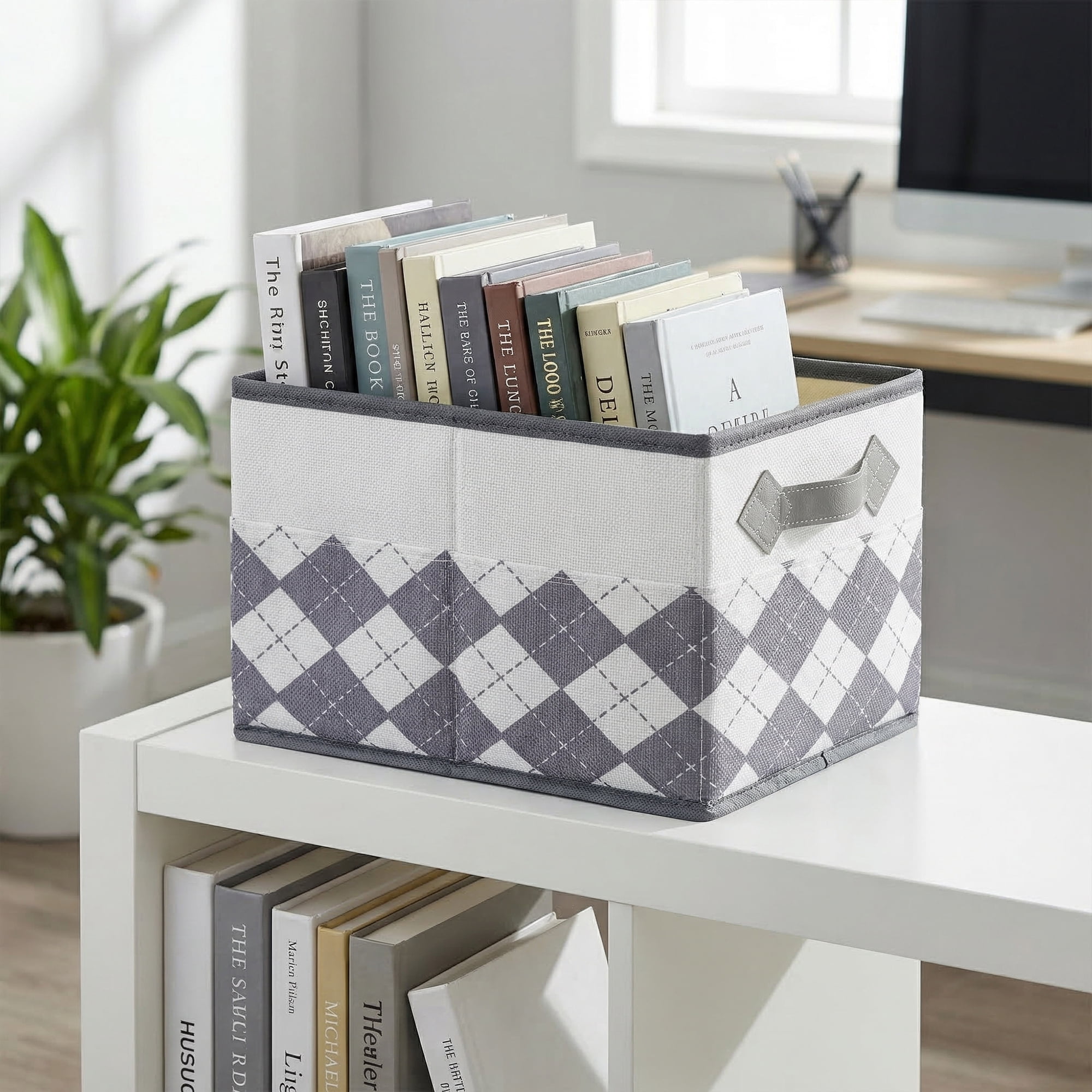 Unique Bargains Storage Basket with Handle for Organizing Light Grey 8.7"x11.4"x6.7"