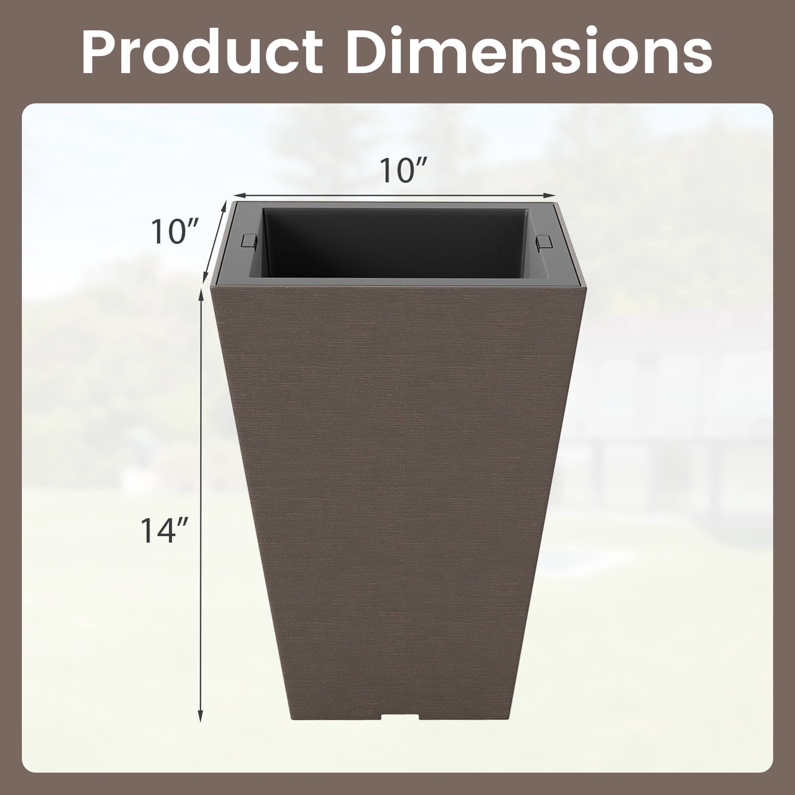 Costway 14" Square Taper Planter Set of 2 with Removable Inner Bucket & Drainage Holes