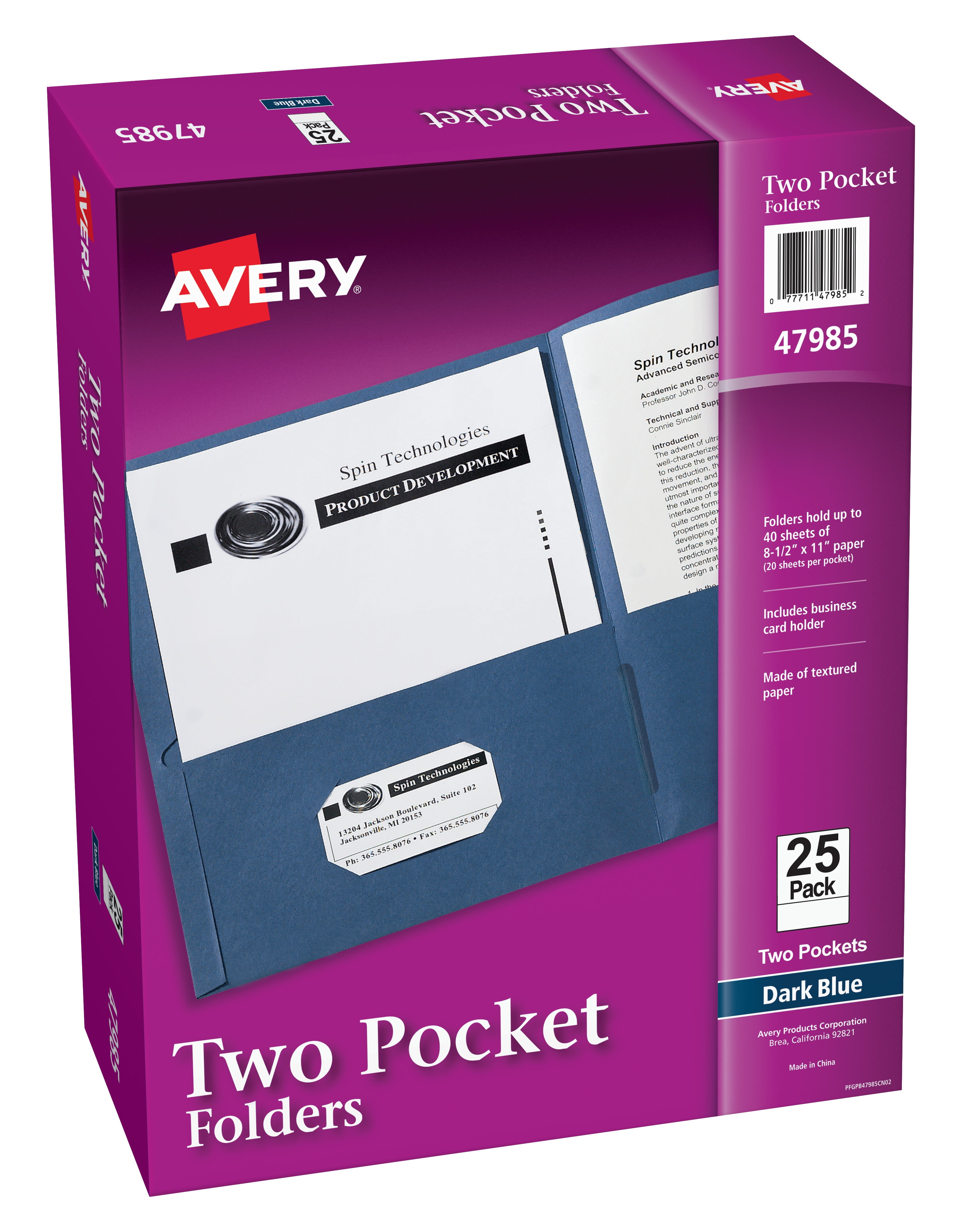 Two Pocket Folders, Holds up to 40 Sheets, 25 Blue Folders (47985