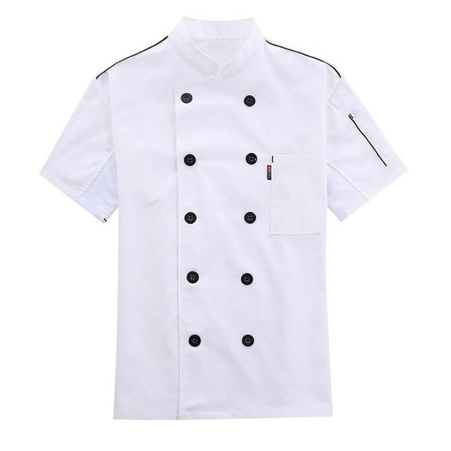 SHIXIAOO Veste de Chef Unisexe Vêtements de Chef d'Hôtel avec Manches Longues et Boutons Rouges Contrastants Veste de Chef pour Hommes et Femmes Respirante Chemises Courtes pour Hommes Petites Chemises à Rayures Verticales Hommes Classique