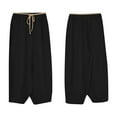 thumbnail image 3 of XPMWRP Women's Cotton Linen Wide Leg Palazzo Lounge Cropped Pants Lightweight Drawstring Waist Harem Capri Pants with Pockets Black M, 3 of 7