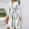 thumbnail image 3 of WTOBBY Women's V-Neck Casual Long Sleeve Floral Print Midi Dress Romantic Design with Waist Definition Easy-Care Material for Daily Use Stylish Choice for Brunch or Shopping,White L, 3 of 4