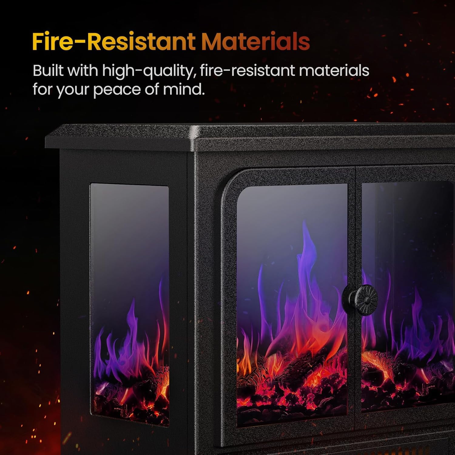 Air Choice Electric Fireplace Heater, 18.9" FreeStanding Fireplace Stove with 3D Flame, 750W/1500W Indoor Space Heater with Overheating Protection, Electric Heating for Living Room, Bedroom