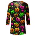 thumbnail image 4 of Halloween Tshirts for Women 3/4 Length Sleeve Womens Tops Fall V Neck Loose Fit Funny Graphic T Shirts Halloween Costume, 4 of 5