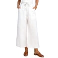 thumbnail image 3 of BiZtdJrK Wide Leg Cotton Linen Pants for Women Drawstring Elastic High Waist Baggy Cropped Slacks Lightweight Yoga Workout Trousers with Pockets White L, 3 of 9