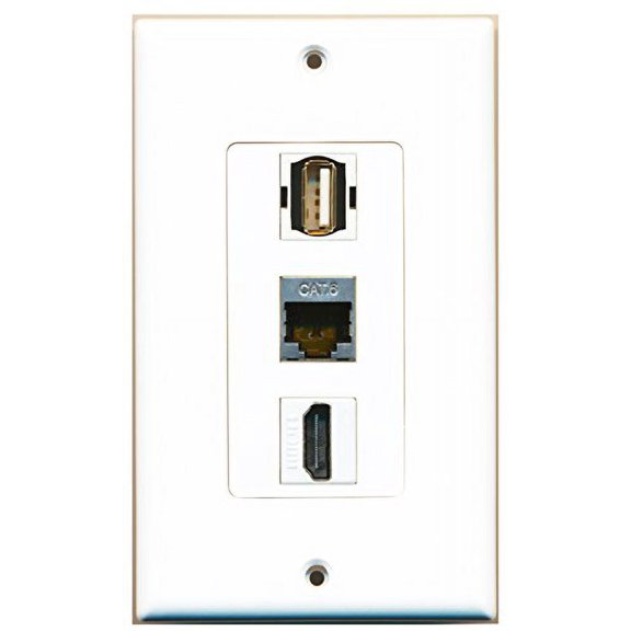 RiteAV - 1 Port HDMI and 1 Port USB A-A and 1 Port Shielded Cat6 Ethernet Decorative Wall Plate Decorative