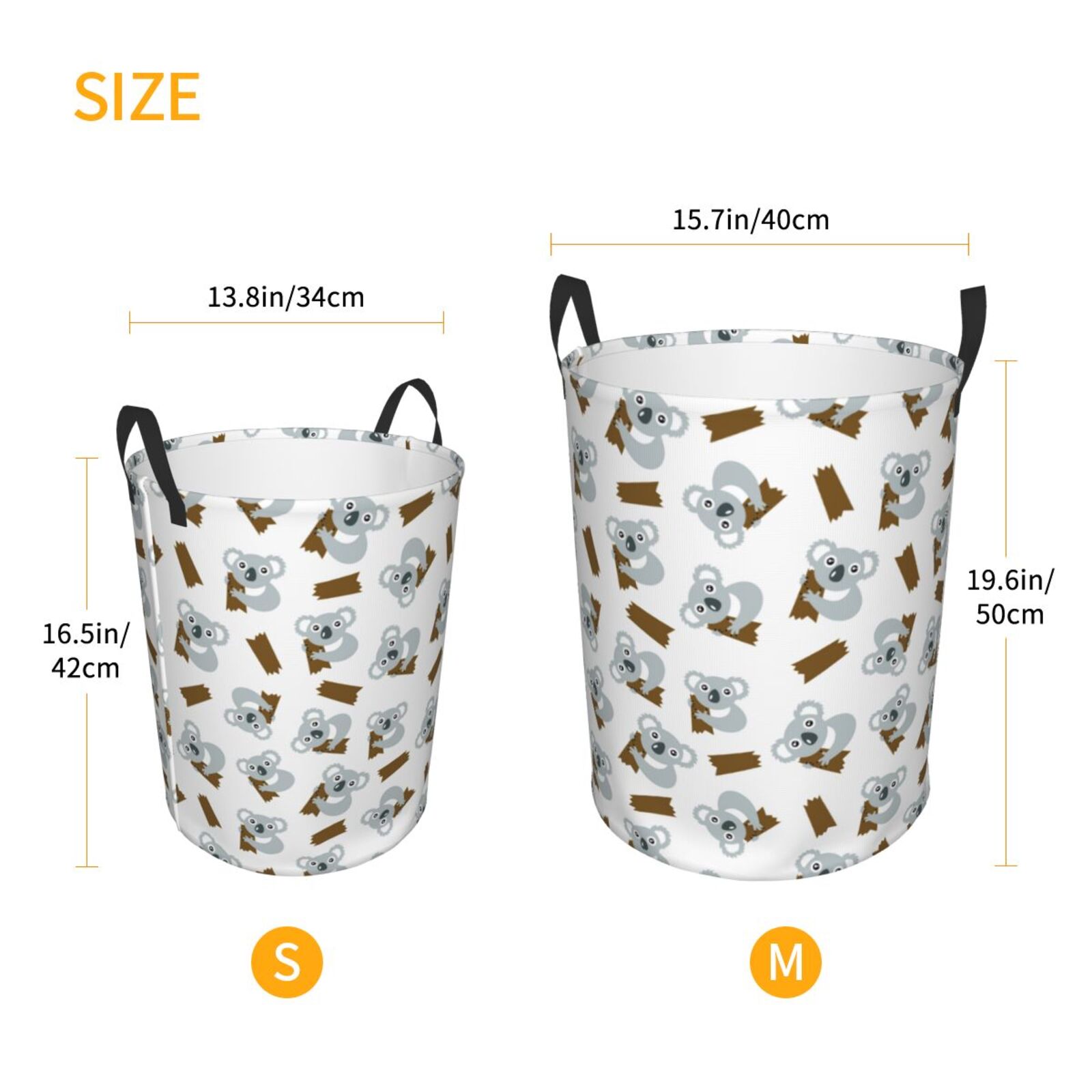 Large Laundry Basket with Handles - Grey Koala Kids Baby Dirty Clothes Laundry Hamper for Bedroom Aesthetic