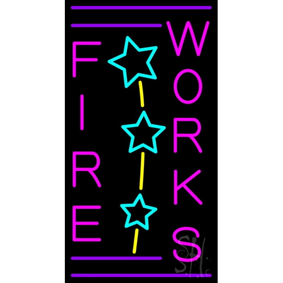 Fire Work Multi Color 2 LED Neon Sign 24 x 13 - inches, Clear Edge Cut Acrylic Backing, with Dimmer - Bright and Premium built indoor LED Neon Sign for special occasion decor.