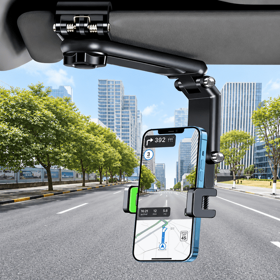 Car Phone Mount, Long Arm Adjustable Phone Holder for Car with 360° Rotation, Anti-Scratch Clamp, Multi-Angle Cell Phone Mount for Dashboard, Vlogging & Video Recording