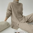 thumbnail image 4 of Usmixi Womens Sweater Outfits Set Womens Turtleneck Sweater 2 Piece Sets Winter Cozy Trendy Slit Knitted Pullover Sweater and Long Pant Lounge Sets Casual Solid Homewear Sets, 4 of 5