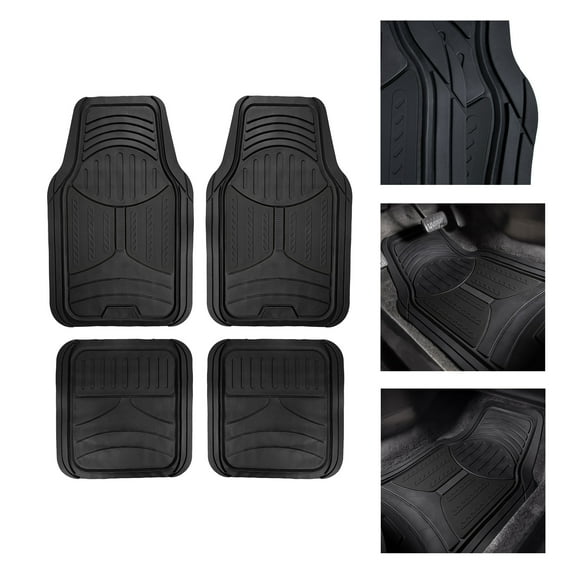 FH Group Universal Fit Two-tone Car Floor Mats Heavy Duty Rubber Full Set 4Pc - F11313BLACK