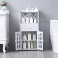 thumbnail image 3 of Topcobe High Storage Cabinet, PVC Bathroom Floor Cabinet, Free Standing Side Storage Organizer Unit with Double Door and Drawers, 3 of 7
