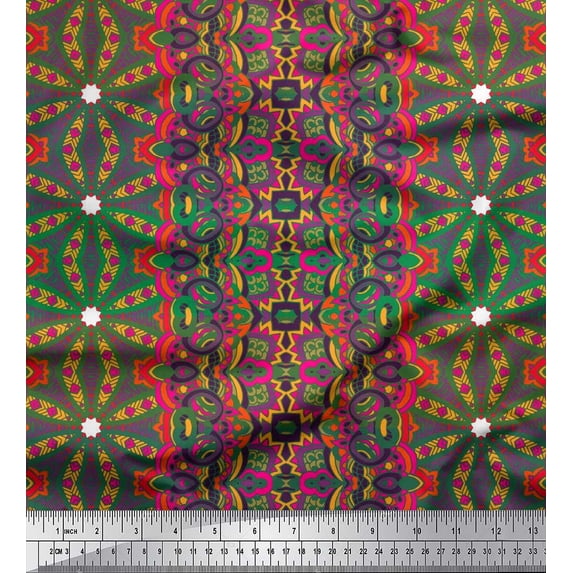 Soimoi Crepe Silk Fabric Stripe & Mosaic Kaleidoscope Print Fabric by the Yard 42 Inch Wide
