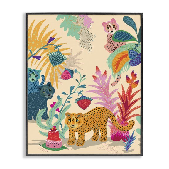 Stupell Industries Eclectic Spotted Leopards with Cake Black Framed Giclee Art, 11 x 14, by Verbrugge Watercolor