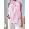 thumbnail image 5 of Women'S Tank Tops High Necked Ruffle Striped Tie Sleeveless Blouse Top Pink S, 5 of 9