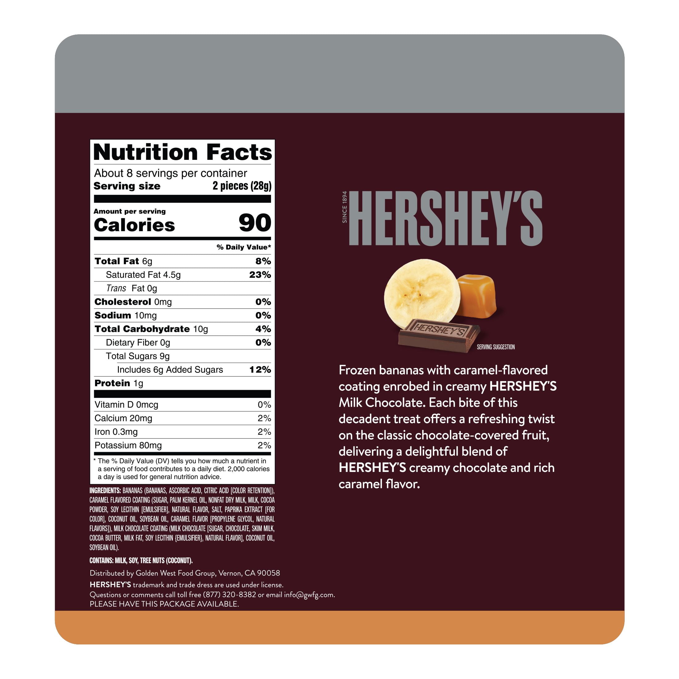 HERSHEY’S Milk Chocolate & Caramel Bananas, 8 oz (Frozen)